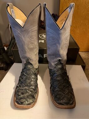 Anderson Bean Gray Shaft Black Exotic Toe Women’s Heeled Western Boots size 9.5c